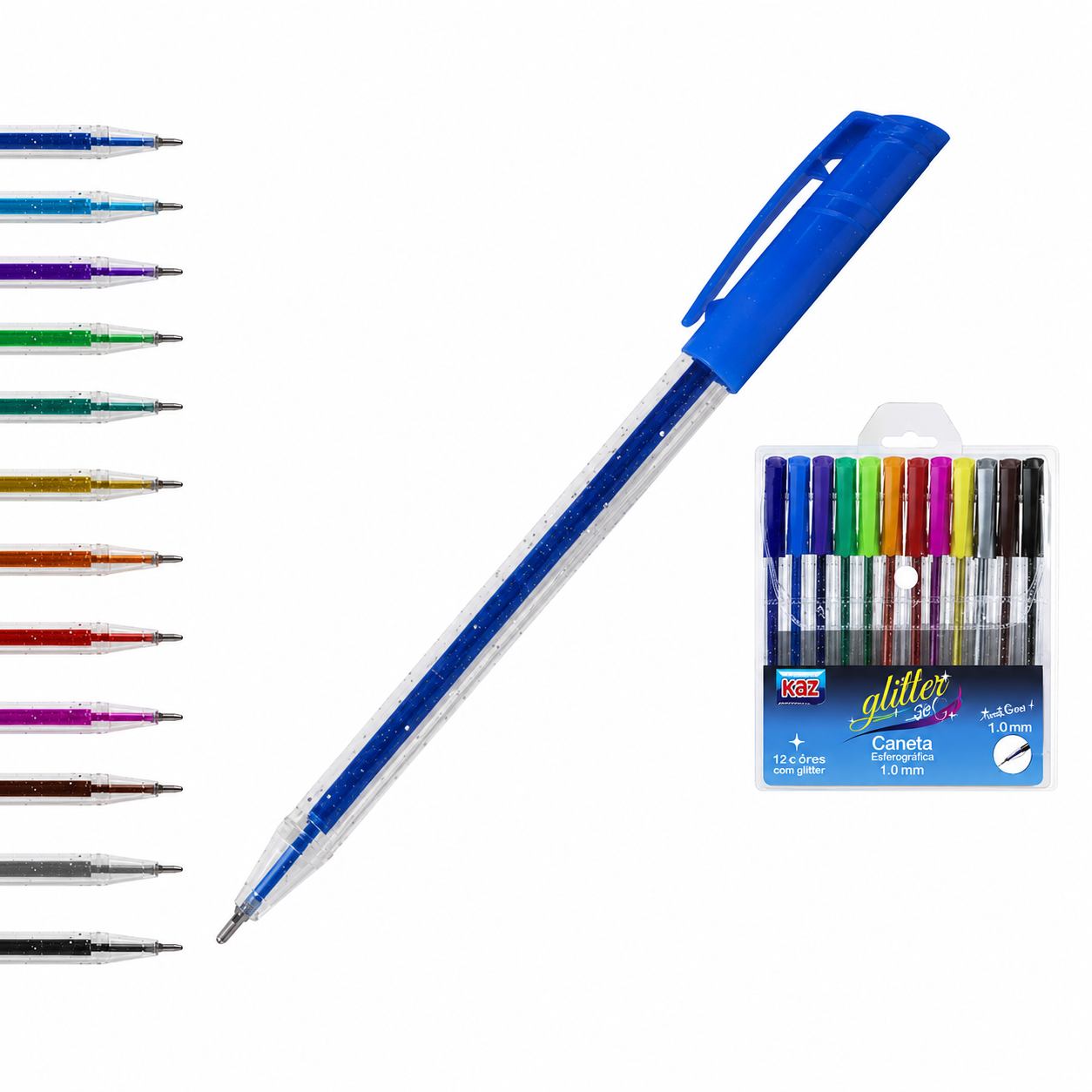 CANETA ESFEROGRAFICA GEL C/GLITER KAZ 1,0